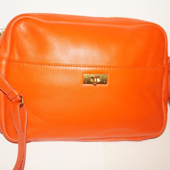 J.Crew  Wixon, Crossbody Bag! Orange kid gloves leather. - Picture 3 of 8